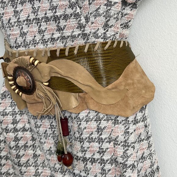 Vintage belt Handmade belt SM Women's wide belt size Beige belt Retro belt 80s - Picture 3 of 9